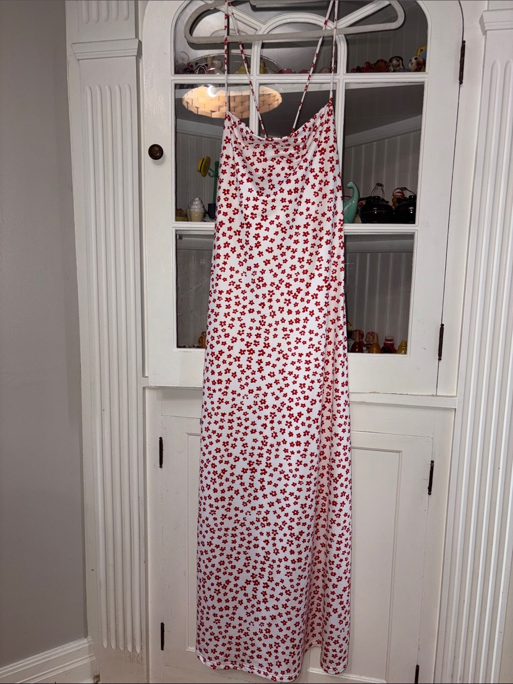 NWT large Commense Ivory Maxi Slip Dress with Red Floral - Picture 2 of 8